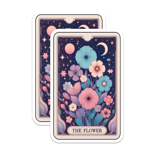 (2 Pack) Flower Night Sky Stickers - Astronomical Art Stickers - Floral Celestial Nightscape Stickers - 5" On Longest Side - Sticks to Smooth Flat Surfaces - Made in USA - BMCS5411