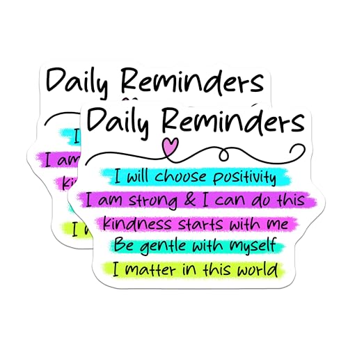 (2 Pack) Daily Reminders Stickers - Motivational Quotes - Mental Health Awareness - 5" On Longest Side - Sticks to Smooth Flat Surfaces - Made in USA - BMCS8319
