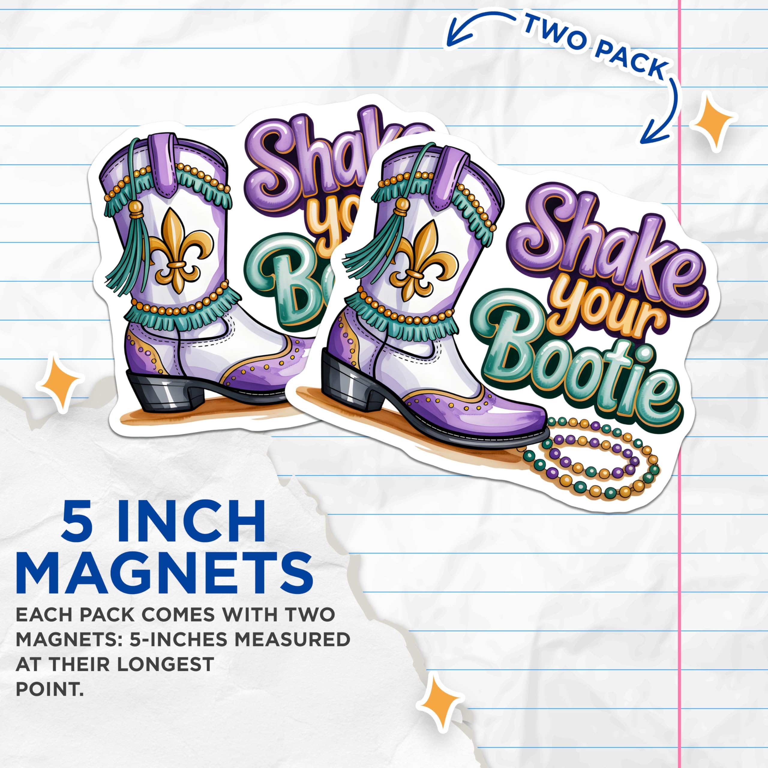 (2 Pack) Shake Your Bootie Magnets - Mardi Gras Boot Decor - New Orleans Festival Accessory - Fat Tuesday Fun - 5 Inches On Longest Side - Thick Durable Magnet - Made in USA - MAG28781