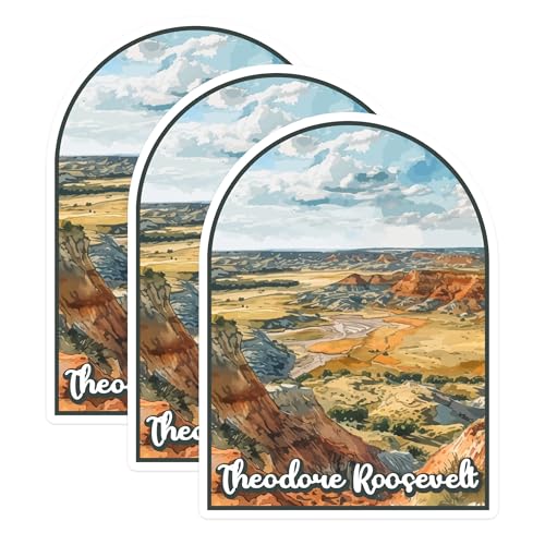 (3 Pack) Theodore Roosevelt Decals - National Park Decal - Landscape Decals - 3 Inches On Longest Side - Easy Peel & Apply - Made in USA - 3MCS0439