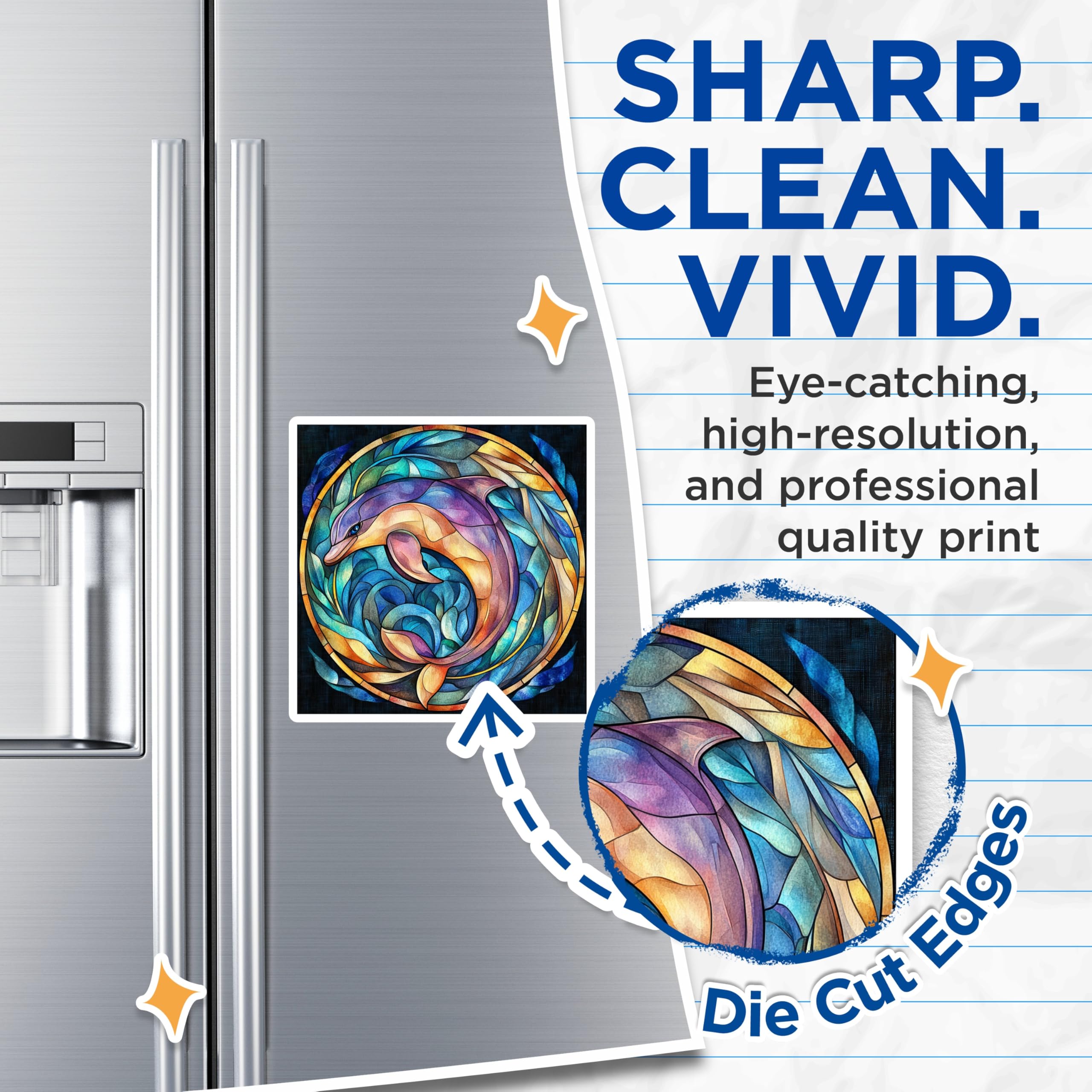 (2 Pack) Dolphin Stained Glass Magnets - Ocean Animal Refrigerator Decor - Vibrant Sea Life Art - Coastal Home Kitchen Accent - 5 Inches On Longest Side - Thick Durable Magnet - Made in USA - MAG30689