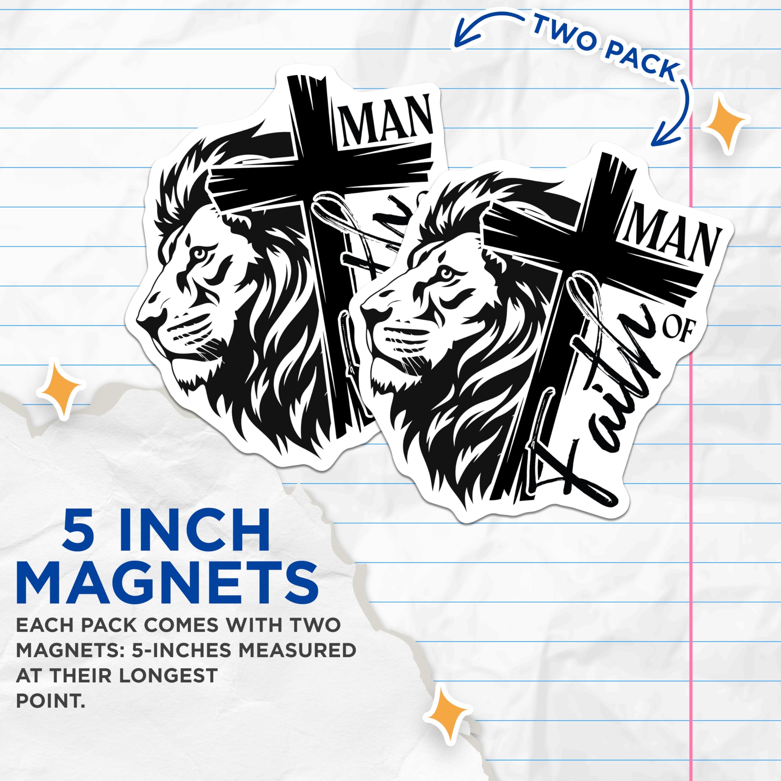 (2 Pack) Man of Him Magnets - Christian Lion Cross - Religious Faith Decor for Men - 5 Inches On Longest Side - Thick Durable Magnet - Made in USA - MAG28185