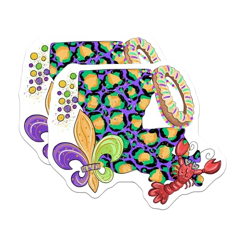 (2 Pack) Louisiana Mardi Gras Magnets - Leopard Print Magnets - Holiday Magnets - 5" On Longest Side - for Cars, Fridges, Toolboxes - Made in USA - MAG4128