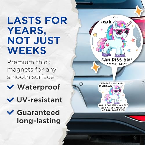 (2 Pack) Funny Unicorn Magnets - Cute Unicorn - Multitask Unicorn - Inspirational Quotes - Unicorn Decor - 5" On Longest Side - for Cars, Fridges, Toolboxes - Made in USA - MAG7814