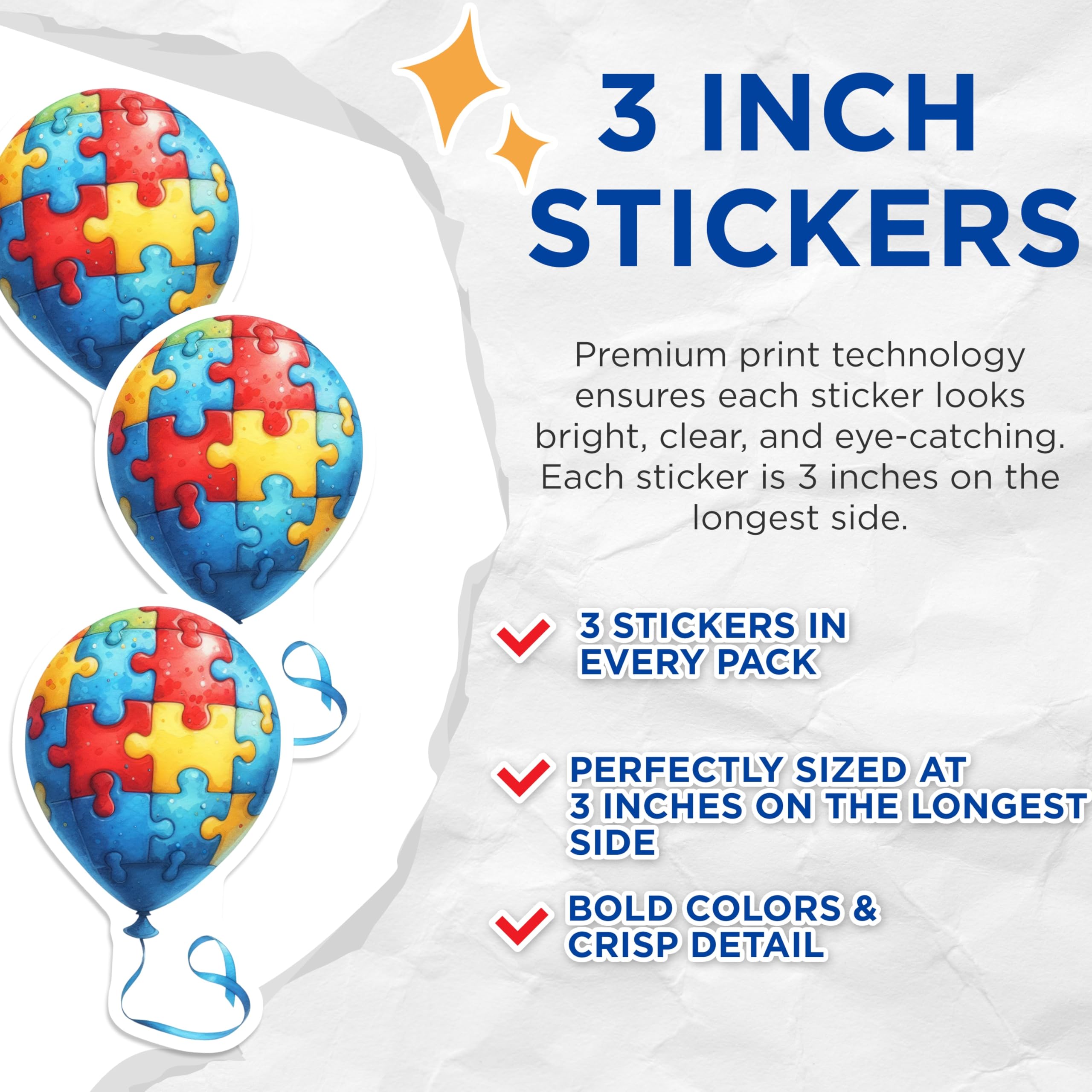 (3 Pack) Autism Awareness Decals - Puzzle Piece Balloon - Neurodiversity Decal- 3 Inches On Longest Side - Easy Peel & Apply - Made in USA - 3MCS5813