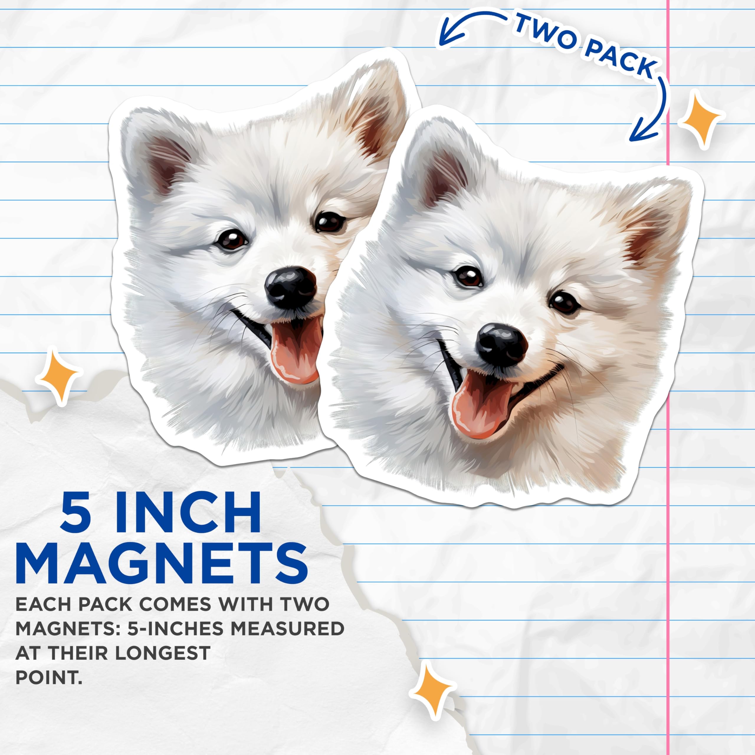 (2 Pack) Samoyed Dog Magnets - Cute White Puppy Decor - Fluffy Canine Smile Accent - 5 Inches On Longest Side - Thick Durable Magnet - Made in USA - MAG23438