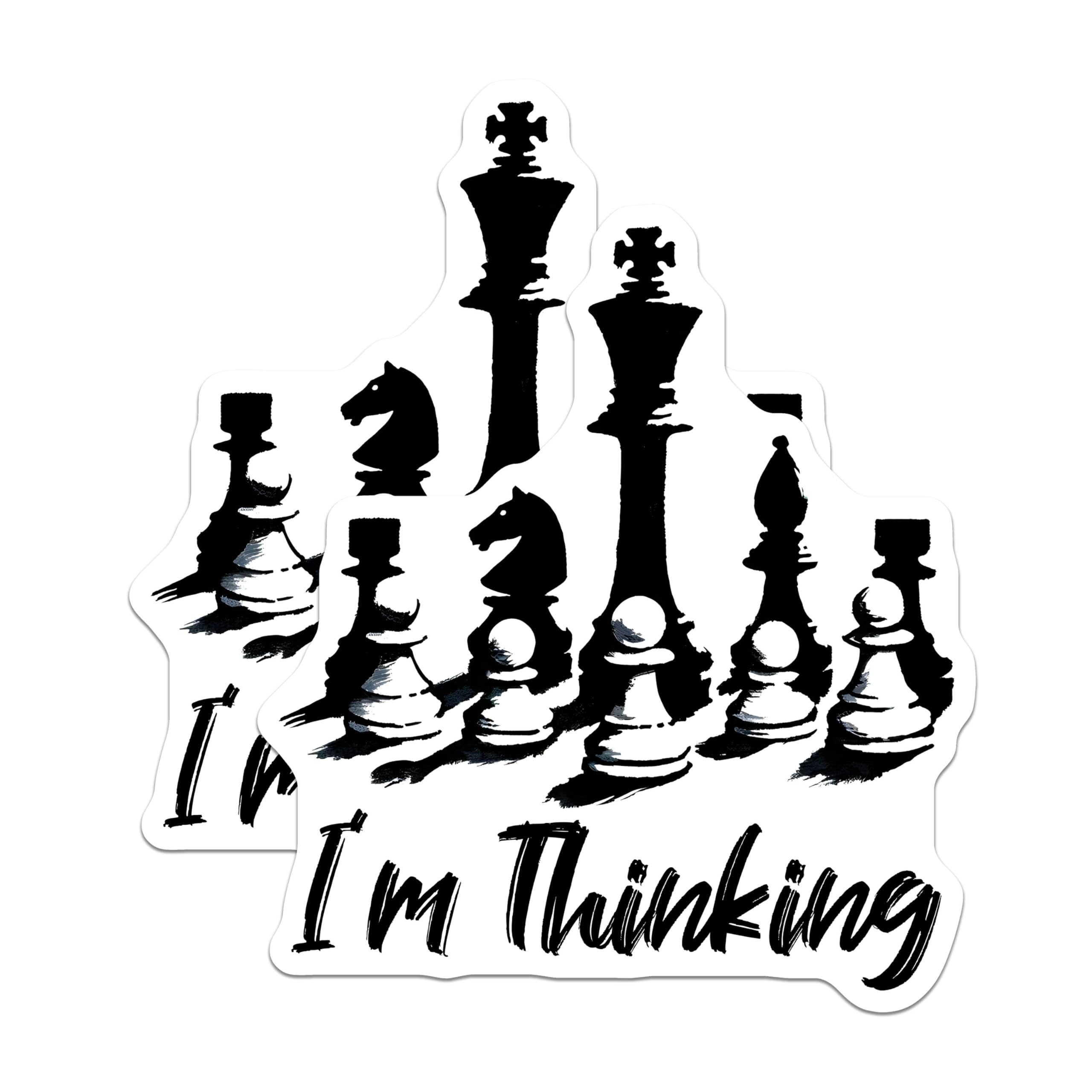 (2 Pack) I'm Thinking Chess Stickers - Funny Chess Player Stickers - Strategic Board Game Stickers - 5" On Longest Side - Sticks to Any Smooth Flat Surface - Made in USA - BMCS3191