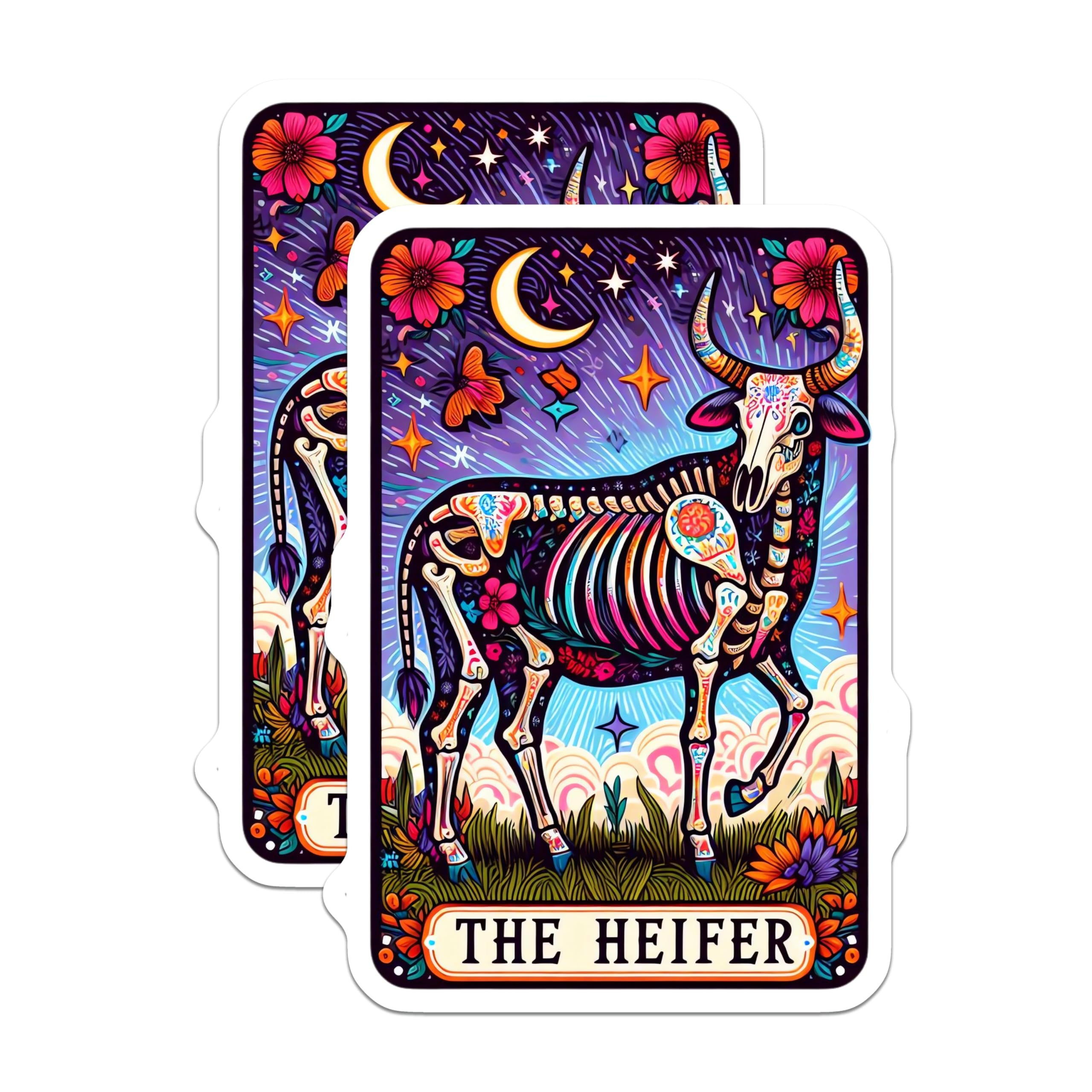 (2 Pack) Day of the Dead Heifer Magnets - Sugar Skull Cow Art - Calavera Farm Animal Decor - 5 Inches On Longest Side - Thick Durable Magnet - Made in USA - MAG24597