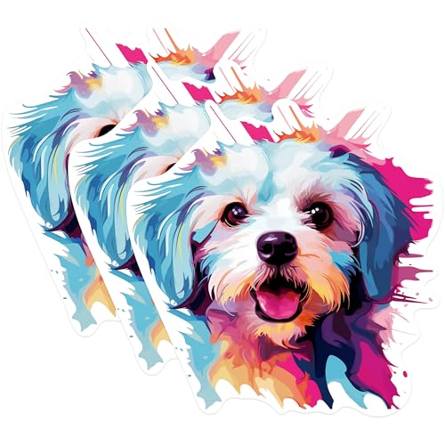 (3 Pack) Colorful Dog Decals - Cute Puppy Art - Laptop Decal - 3 Inches On Longest Side - Easy Peel & Apply - Made in USA - 3MCS0773