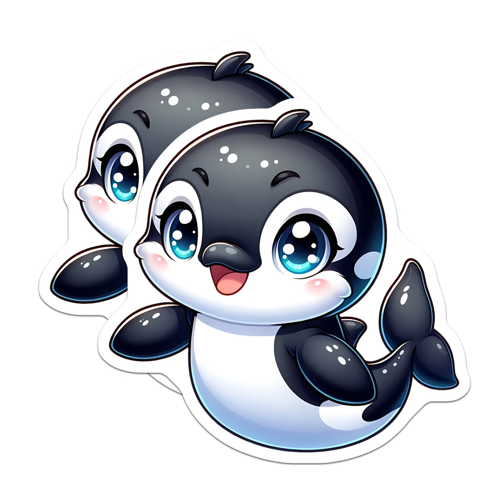 (2 Pack) Cute Orca Magnets - Kawaii Baby Whale - Ocean Animal Chibi Refrigerator Magnets - 5 Inches On Longest Side - Thick Durable Magnet - Made in USA - MAG38261