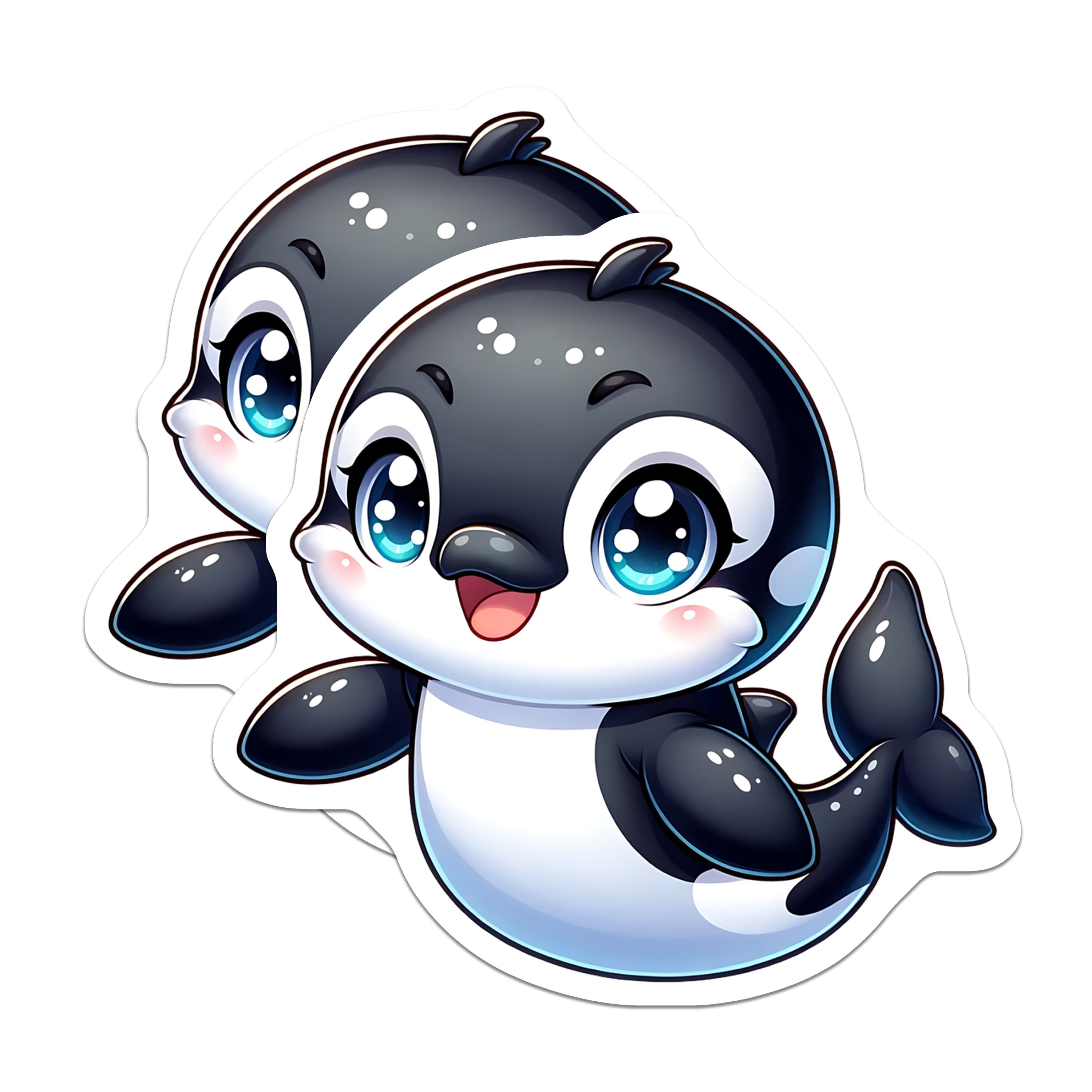 (2 Pack) Cute Orca Magnets - Kawaii Baby Whale - Ocean Animal Chibi Refrigerator Magnets - 5 Inches On Longest Side - Thick Durable Magnet - Made in USA - MAG38261