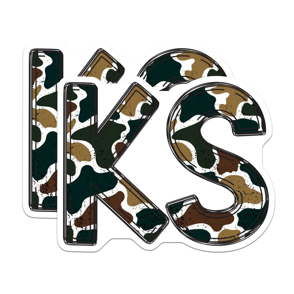 (2 Pack) Camouflage KS Initials Magnets - Military Style Refrigerator Decor - Personalized KS Letter Magnet Pair - 5 Inches On Longest Side - Thick Durable Magnet - Made in USA - MAG22735