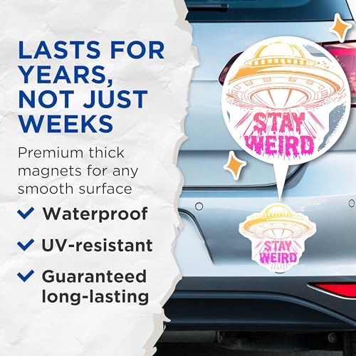 (2 Pack) Stay Weird Magnets - 5" On Longest Side - for Cars, Fridges, Toolboxes - Made in USA - MAG7767
