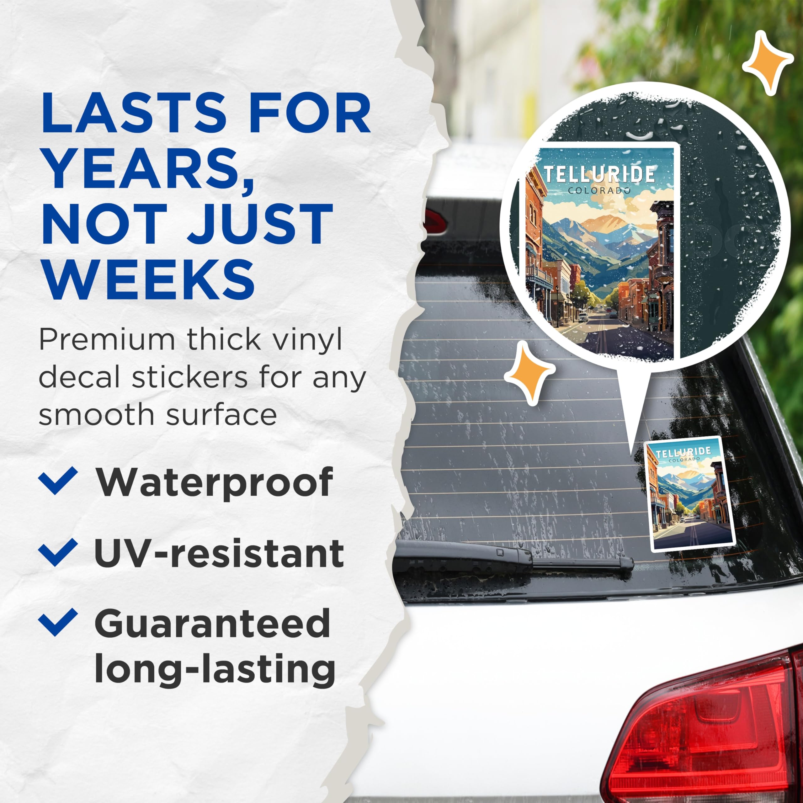 (2 Pack) Telluride Colorado Stickers - Mountain Town Art - Travel Souvenir - 5" On Longest Side - Sticks to Smooth Flat Surfaces - Made in USA - BMCS18750