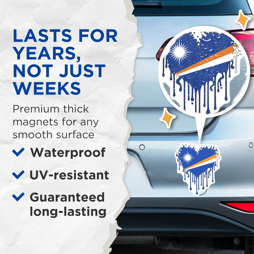 (2 Pack) Marshall Islands Flag Magnets - Heart Dripping Flag - National Pride Decor - 5" On Longest Side - Premium Magnet - for Cars, Refrigerators, Toolboxes, Lockers - Made in USA - MAG17183