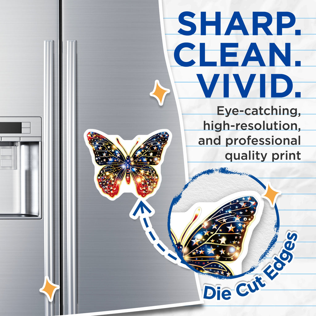 (2 Pack) Starry Butterfly Magnets - Celestial Galaxy Decor - Patriotic Red White Blue Fridge Display - 5 Inches On Longest Side - Thick Durable Magnet - Made in USA - MAG37148