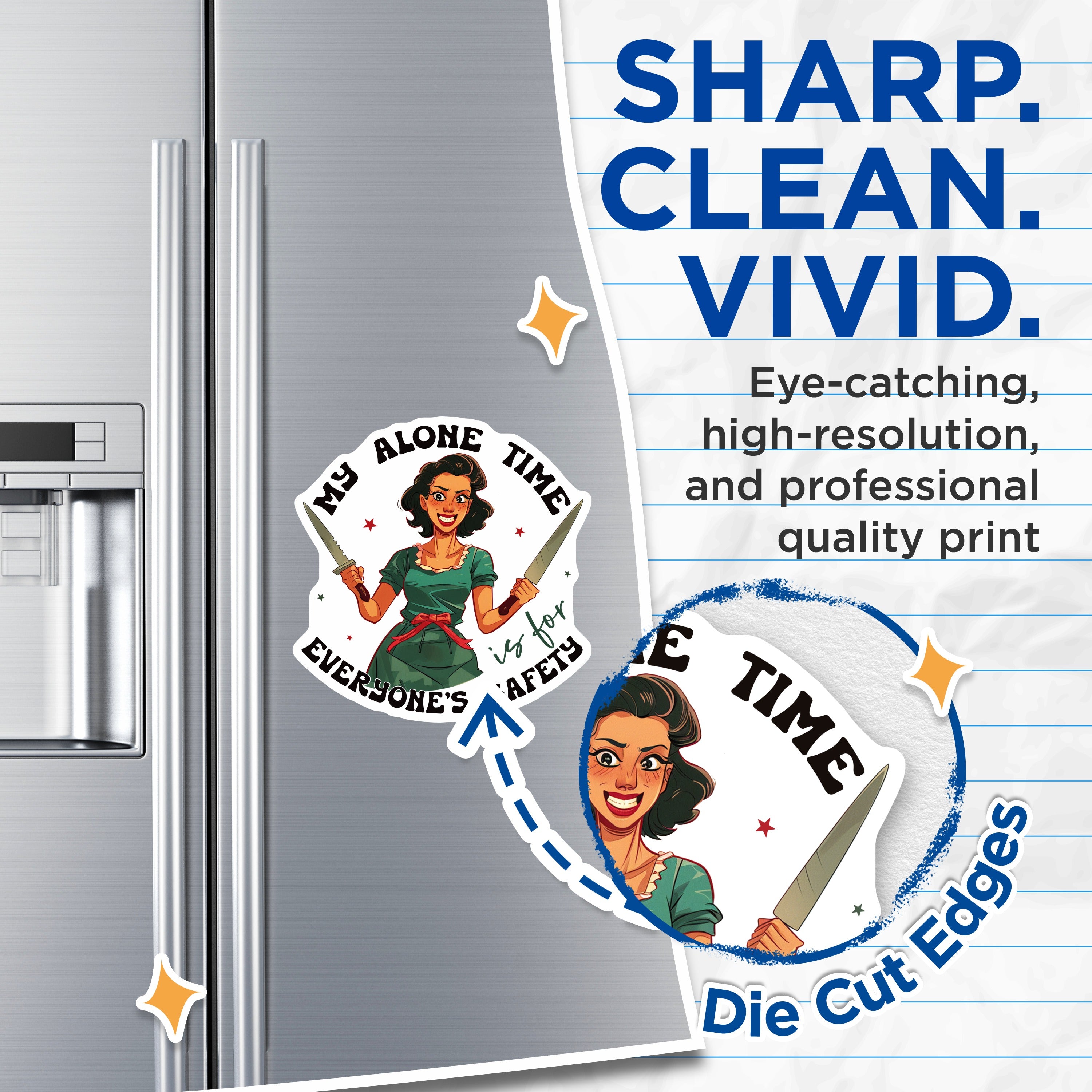 (2 Pack) My Alone Time is for Everyone's Safety Magnets - Funny Retro Woman Art - Sarcastic Kitchen Decor - Introvert - 5 Inches On Longest Side - Thick Durable Magnet - Made in USA - MAG39340