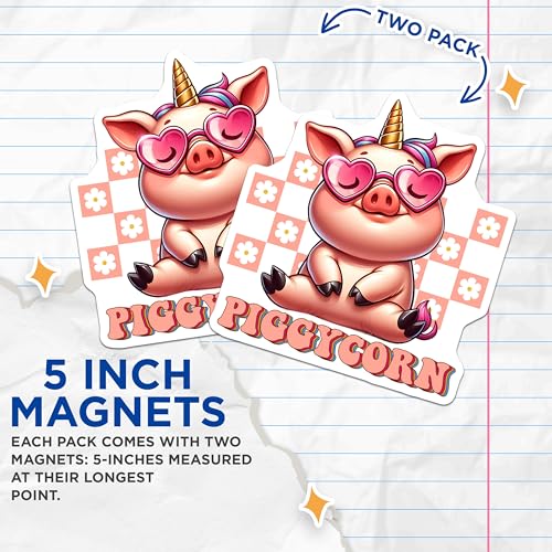 (2 Pack) Piggycorn Magnets - Cute Pig Unicorn - Funny Animal Decor for Fridge - Kids Room Accessories - 5" On Longest Side - for Cars, Fridges, Toolboxes - Made in USA - MAG7937