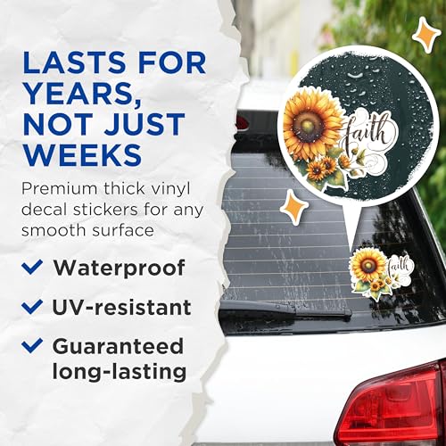 (2 Pack) Sunflower Faith Stickers - Inspirational Sunflower Stickers - Motivational Sunflower Faith Stickers - 5" On Longest Side - Sticks to Any Smooth Flat Surface - Made in USA - BMCS2558