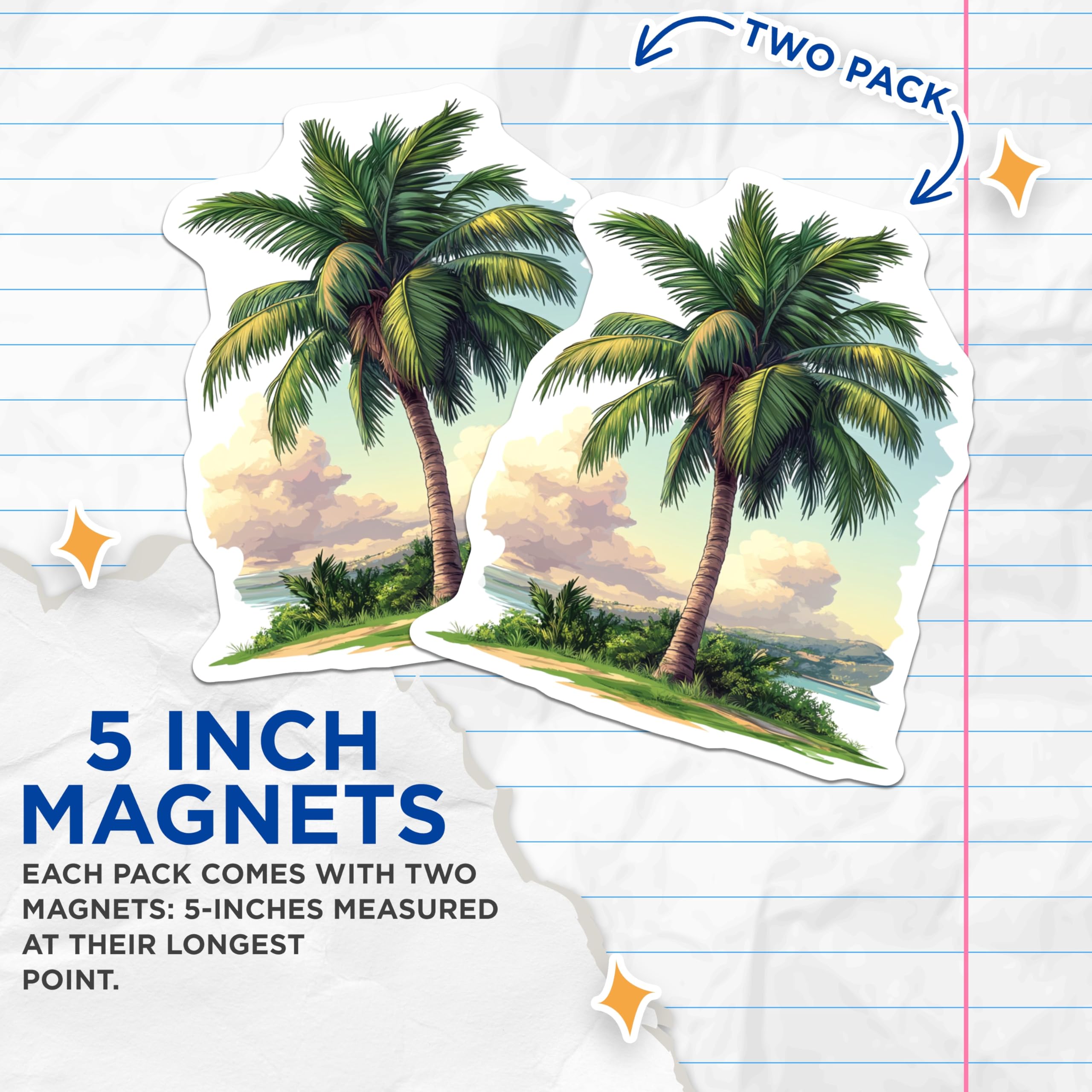 (2 Pack) Palm Tree Magnets - Tropical Beach Decor - Coastal Home Accent - 5 Inches On Longest Side - Thick Durable Magnet - Made in USA - MAG27469