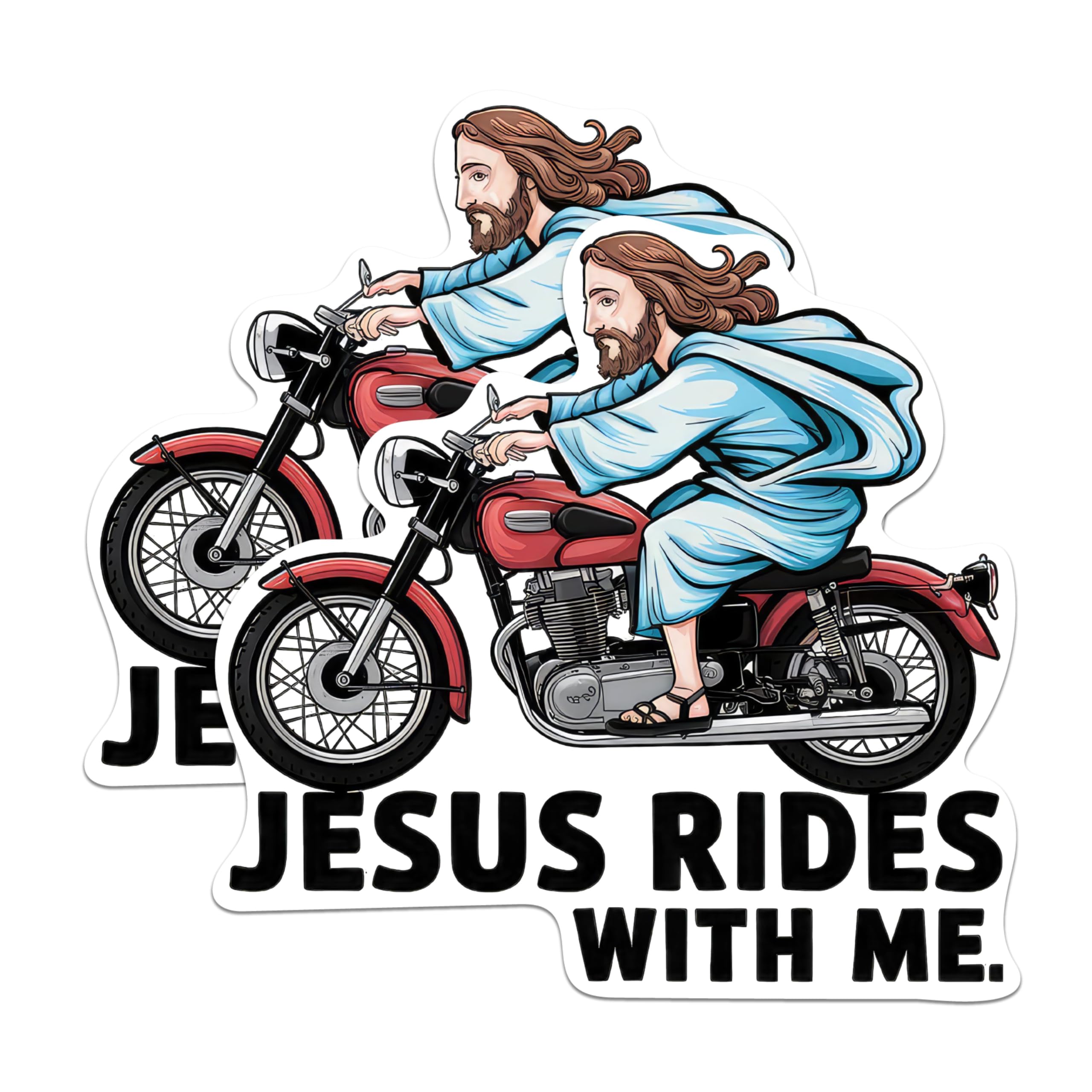 (2 Pack) Jesus Rides with Me Magnets - Jesus On Motorcycle Magnet -Christian Biker Jesus - 5 Inches On Longest Side - Premium Vinyl - for Cars, Refrigerators, Toolboxes - Made in USA - MAG2087