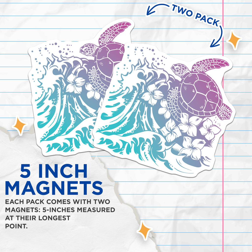 (2 Pack) Tropical Sea Turtle Magnets - Ocean Wave Hawaiian Plumeria Decor - Island Refrigerator Art - 5 Inches On Longest Side - Thick Durable Magnet - Made in USA - MAG39931