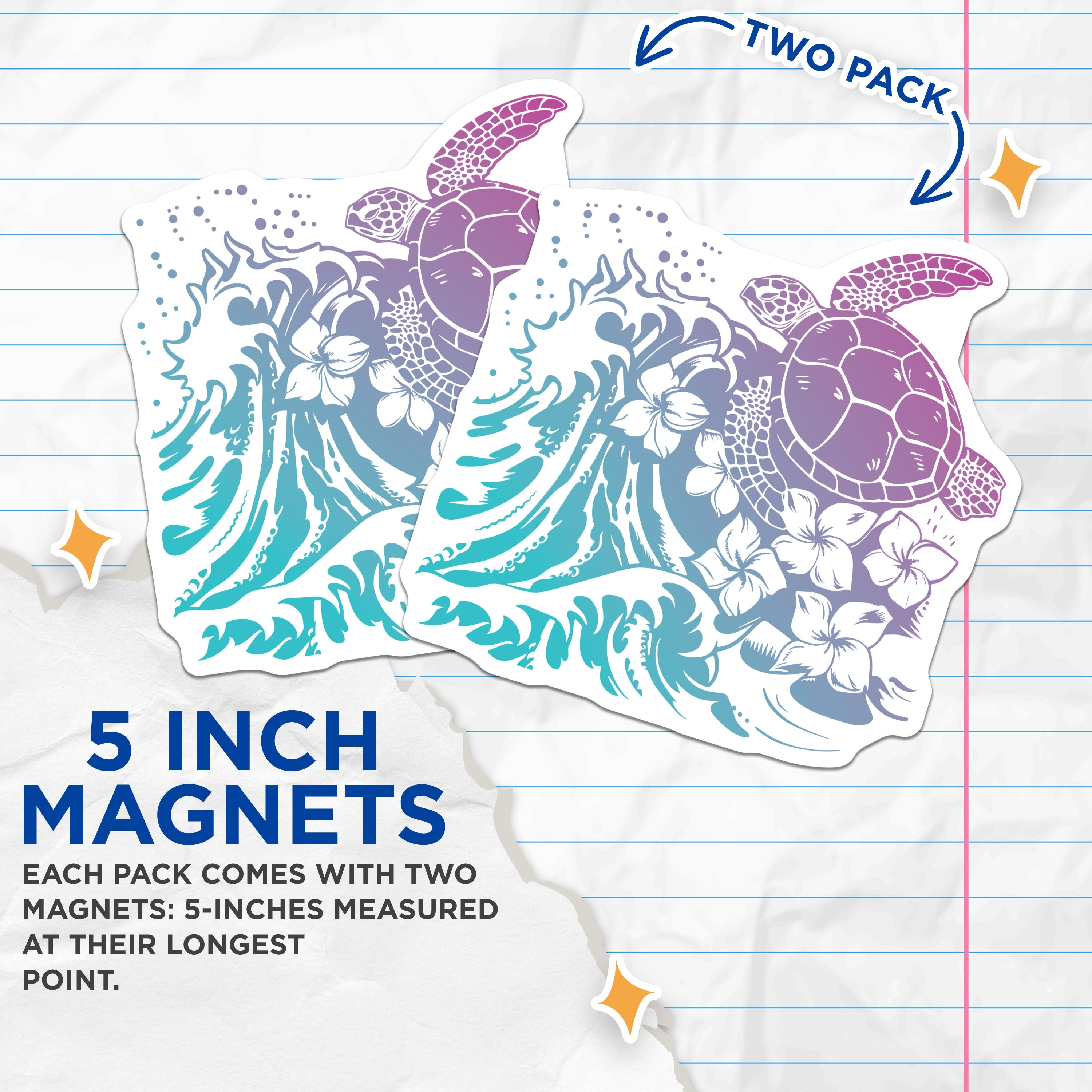 (2 Pack) Tropical Sea Turtle Magnets - Ocean Wave Hawaiian Plumeria Decor - Island Refrigerator Art - 5 Inches On Longest Side - Thick Durable Magnet - Made in USA - MAG39931