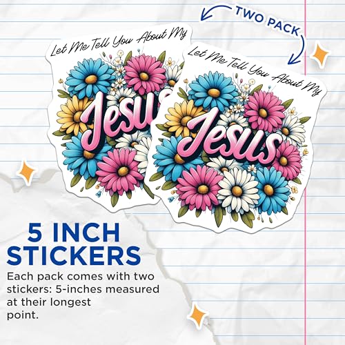 (2 Pack) Christian Jesus Stickers - Religious Faith Stickers - Inspirational Floral Stickers - 5" On Longest Side - Sticks to Smooth Flat Surfaces - Made in USA - BMCS3744