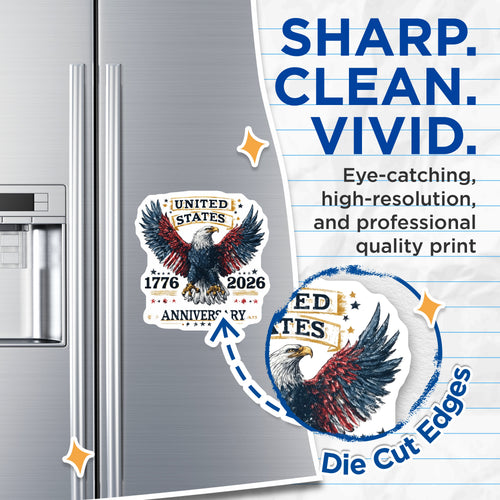 (2 Pack) 250th Anniversary Magnets - United States Patriotic Eagle - American Heritage Decor - 5 Inches On Longest Side - Thick Durable Magnet - Made in USA - MAG38956
