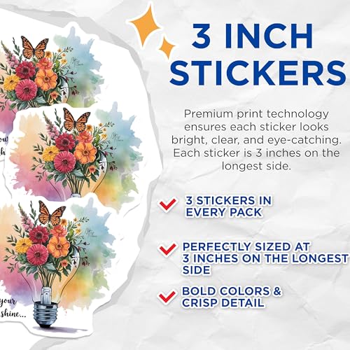 (3 Pack) Floral Light Bulb Decals - Butterfly Laptop Decal - Motivational Quote Stickers- 3 Inches On Longest Side - Easy Peel & Apply - Made in USA - 3MCS5425