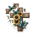 (2 Pack) Butterfly Sunflower Cross Stickers - 5" On Longest Side - Sticks to Smooth Flat Surfaces - Made in USA - BMCS8735 - BMCS8735