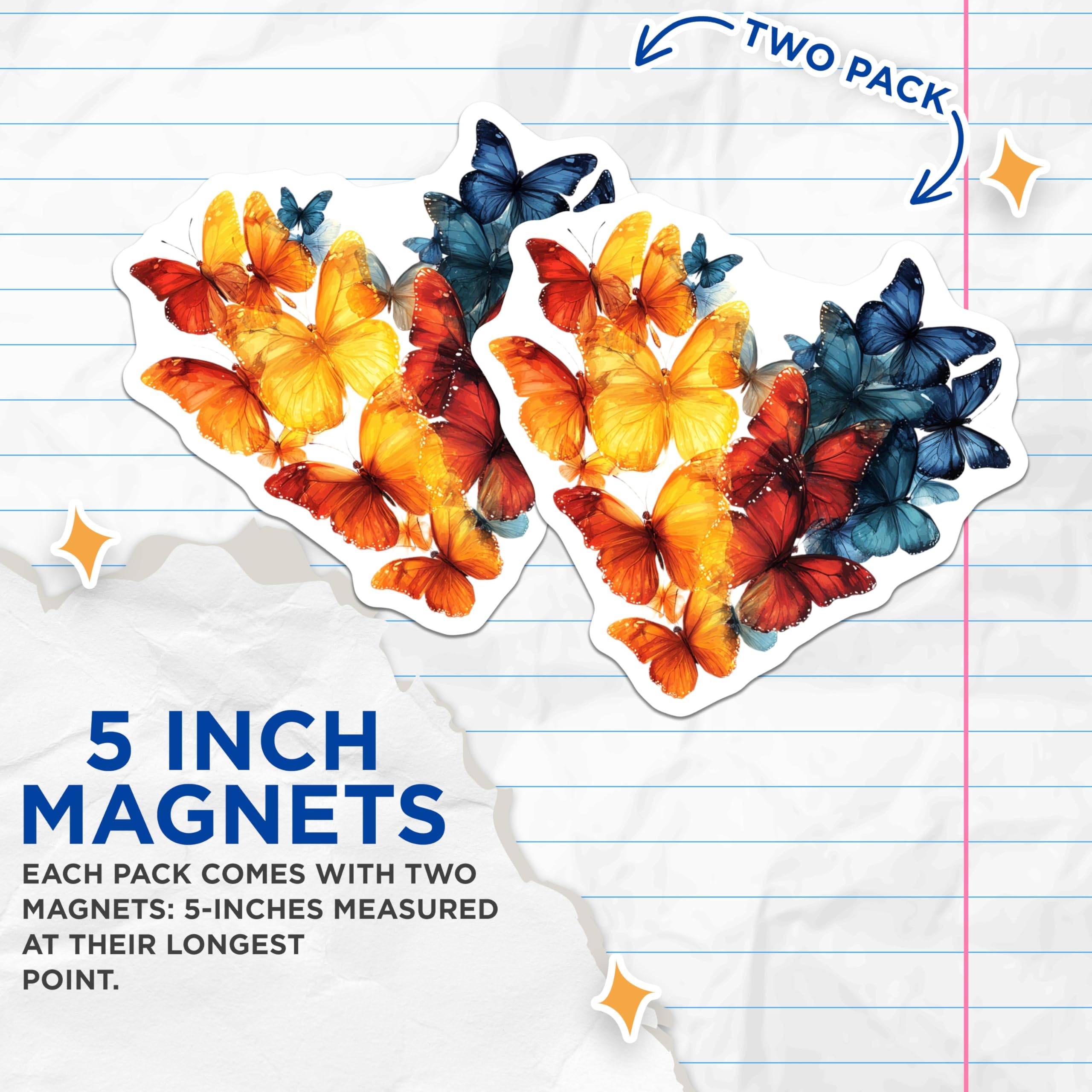 (2 Pack) Watercolor Butterfly Heart Magnets - Vibrant Fridge Decor - Nature Inspired Love Symbol Art - 5 Inches On Longest Side - Thick Durable Magnet - Made in USA - MAG29978
