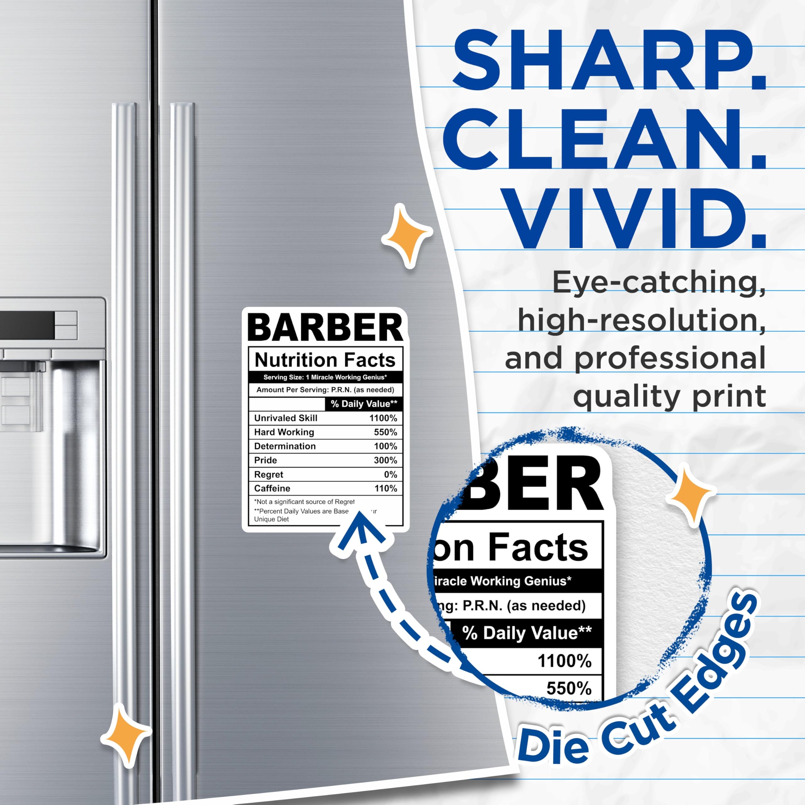(2 Pack) Barber Nutrition Facts Magnets - Funny Barber Shop Magnet - Hairdresser Magnet - 5" On Longest Side - Premium Magnet - for Cars, Refrigerators, Toolboxes, Lockers - Made in USA - MAG16240