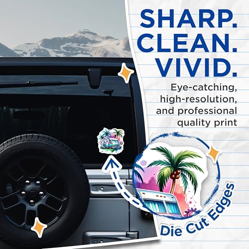 (2 Pack) Adventure Camper Stickers - Retro RV - Vacation Theme - 5" On Longest Side - Sticks to Smooth Flat Surfaces - Made in USA - BMCS6724
