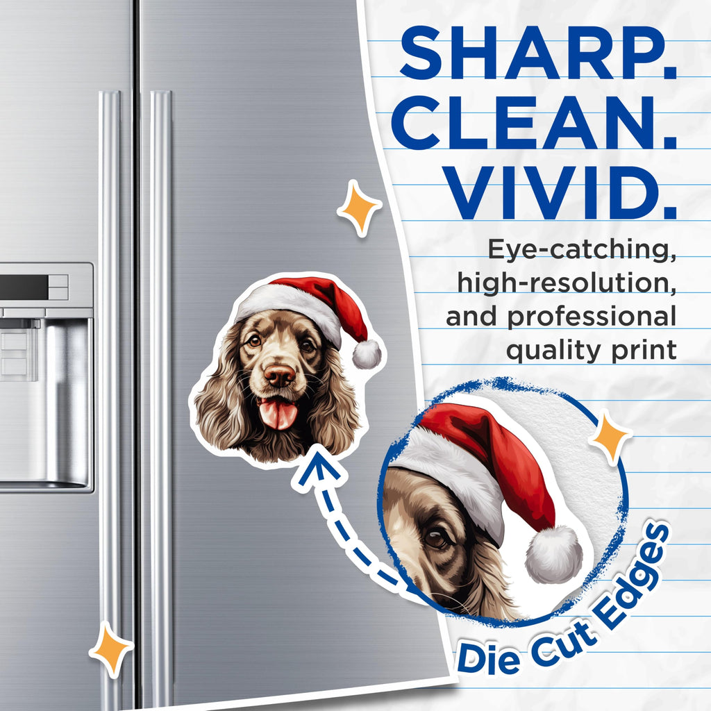 (2 Pack) Christmas Dog Magnets - Santa Hat Dog Decor - Holiday Pet Lover - Stocking Stuffer Canine - 5 Inches On Longest Side - Thick Durable Magnet - Made in USA - MAG29322