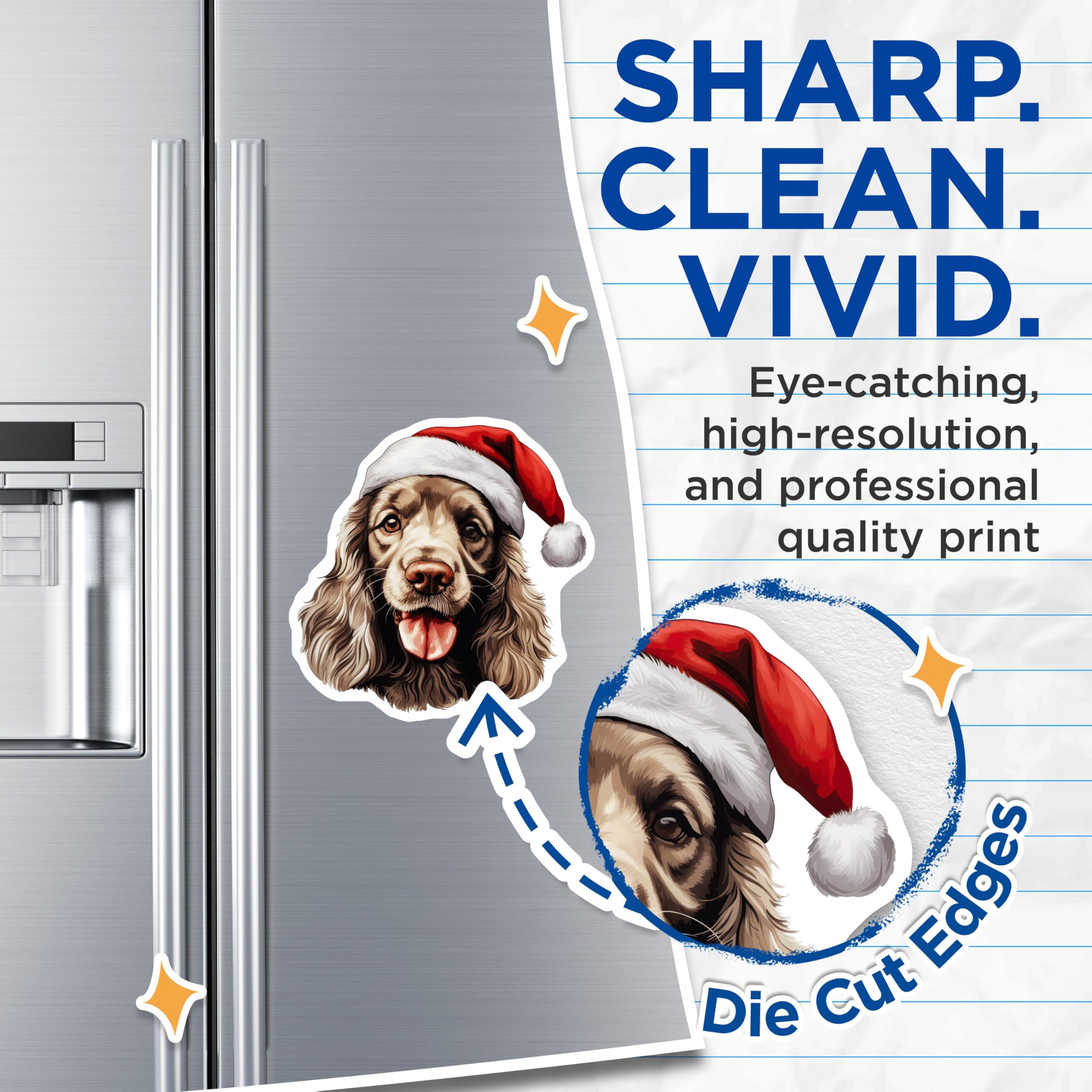 (2 Pack) Christmas Dog Magnets - Santa Hat Dog Decor - Holiday Pet Lover - Stocking Stuffer Canine - 5 Inches On Longest Side - Thick Durable Magnet - Made in USA - MAG29322