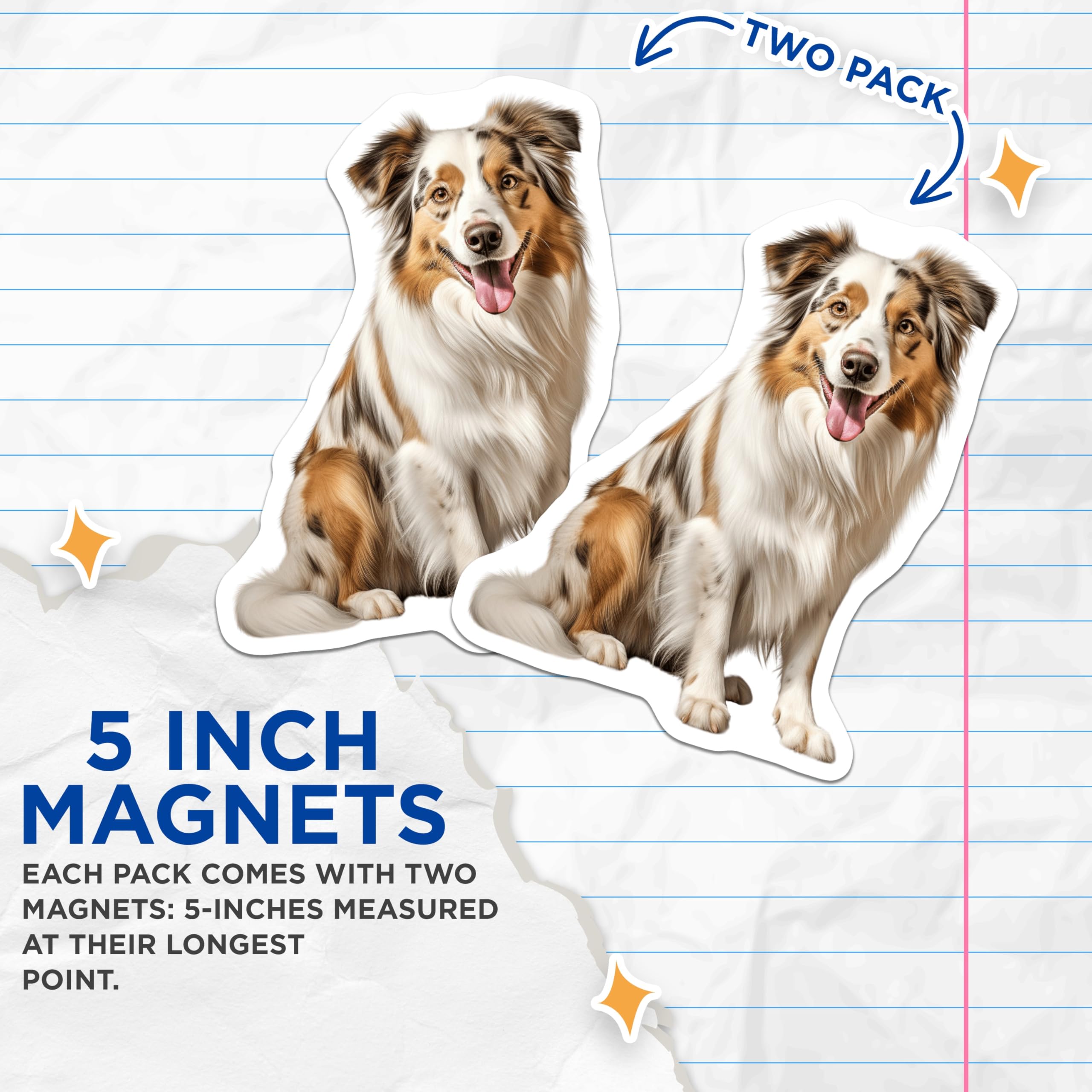 (2 Pack) Australian Shepherd Magnets - Aussie Dog Lover Decor - Pet Parent Refrigerator Magnets - 5 Inches On Longest Side - Thick Durable Magnet - Made in USA - MAG27085