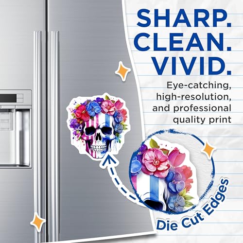 (2 Pack) Skull Flower Magnets - Unique Floral Skull Magnets - Colorful Skull Art Magnets for Fridge - 5" On Longest Side - for Cars, Fridges, Toolboxes - Made in USA - MAG7128