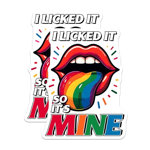 (2 Pack) I Licked It So It's Mine Stickers - Funny Sarcastic Quote - Rainbow Tongue Set for Laptop Water Bottle - 5" On Longest Side - Sticks to Smooth Flat Surfaces - Made in USA - BMCS8275