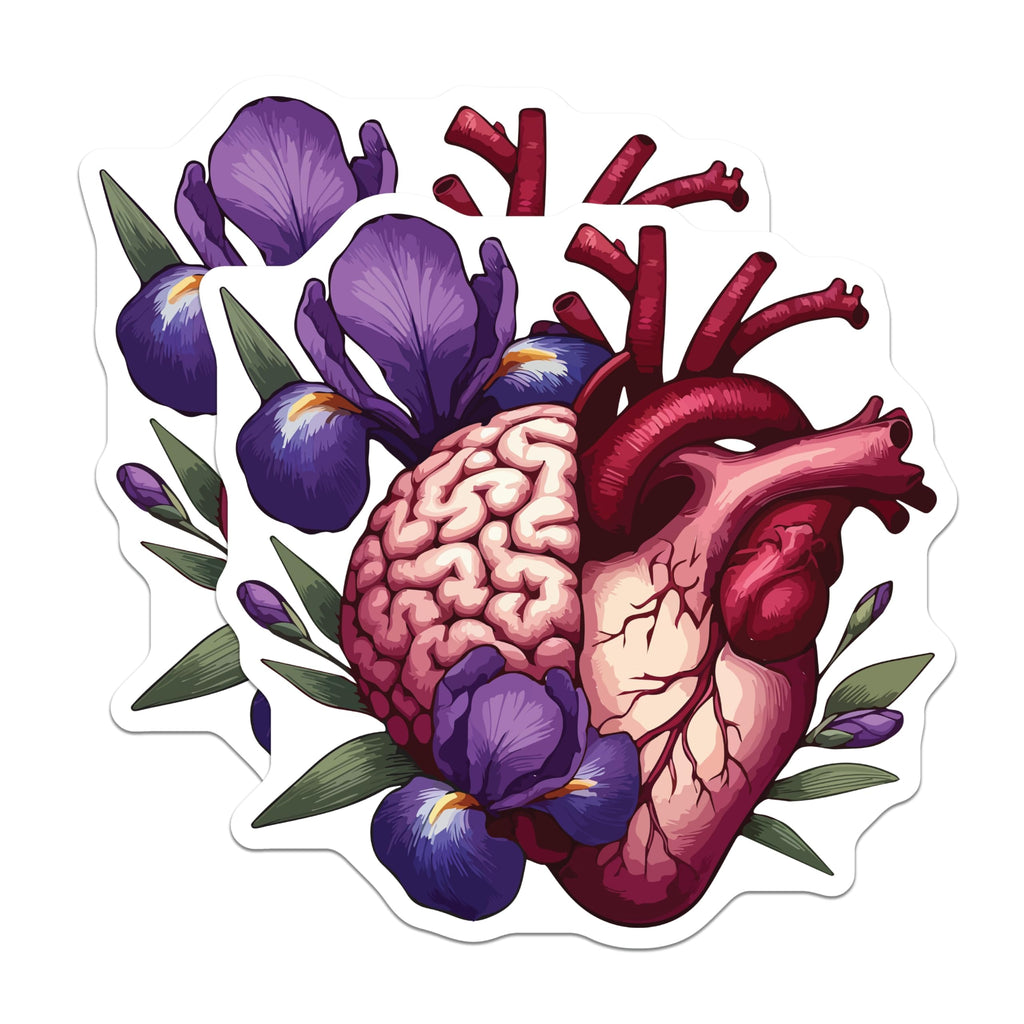 (2 Pack) Anatomical Heart Brain Art Magnets - Purple Iris Floral Decor - Science Nature Symbiosis Collectibles - 5 Inches On Longest Side - Thick Durable Magnet - Made in USA - MAG19610