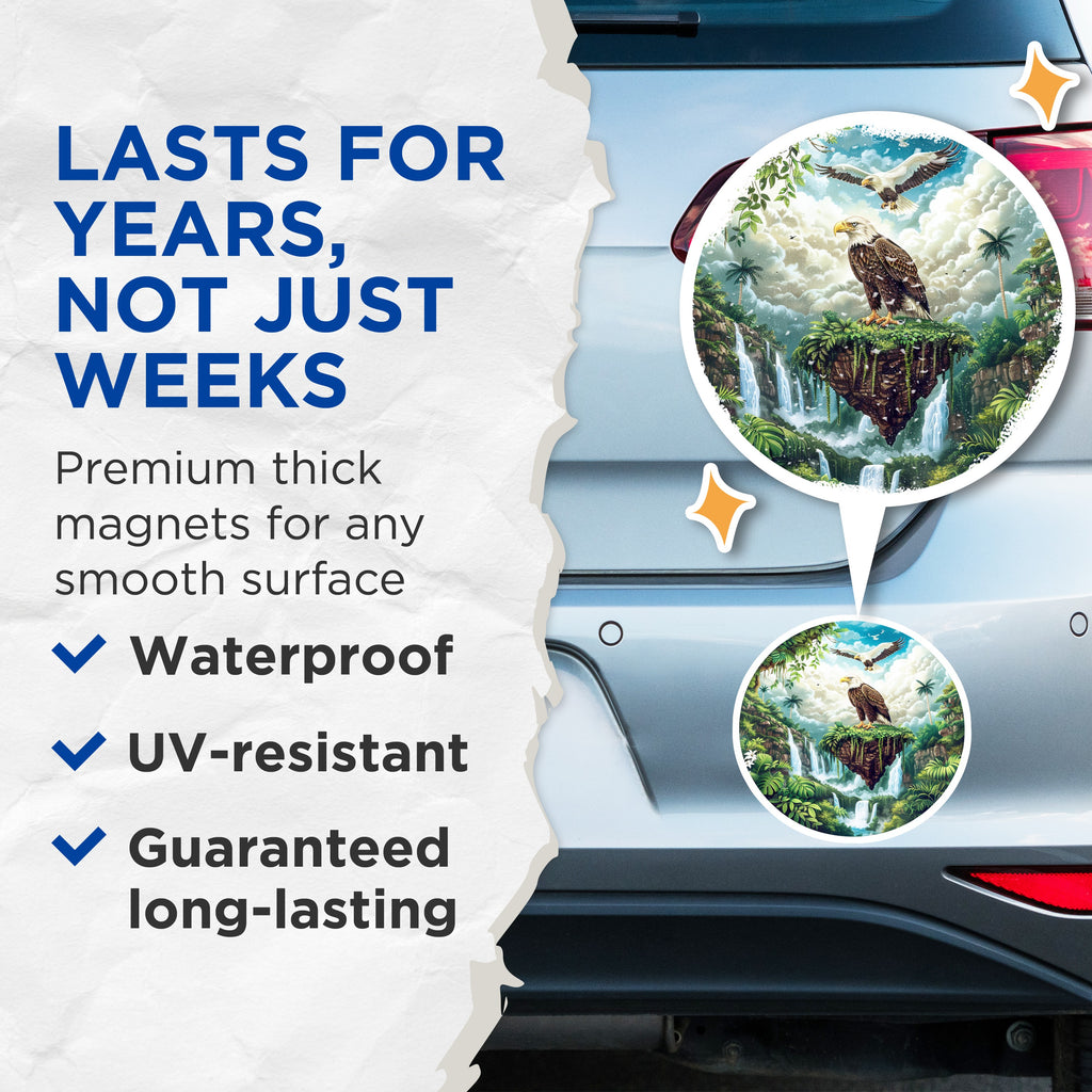 (2 Pack) Majestic Eagle Magnets - Jungle Waterfall Scene - Nature Lover Decor for Men - Wildlife Fridge Locker Magnet - 5 Inches On Longest Side - Thick Durable Magnet - Made in USA - MAG36334