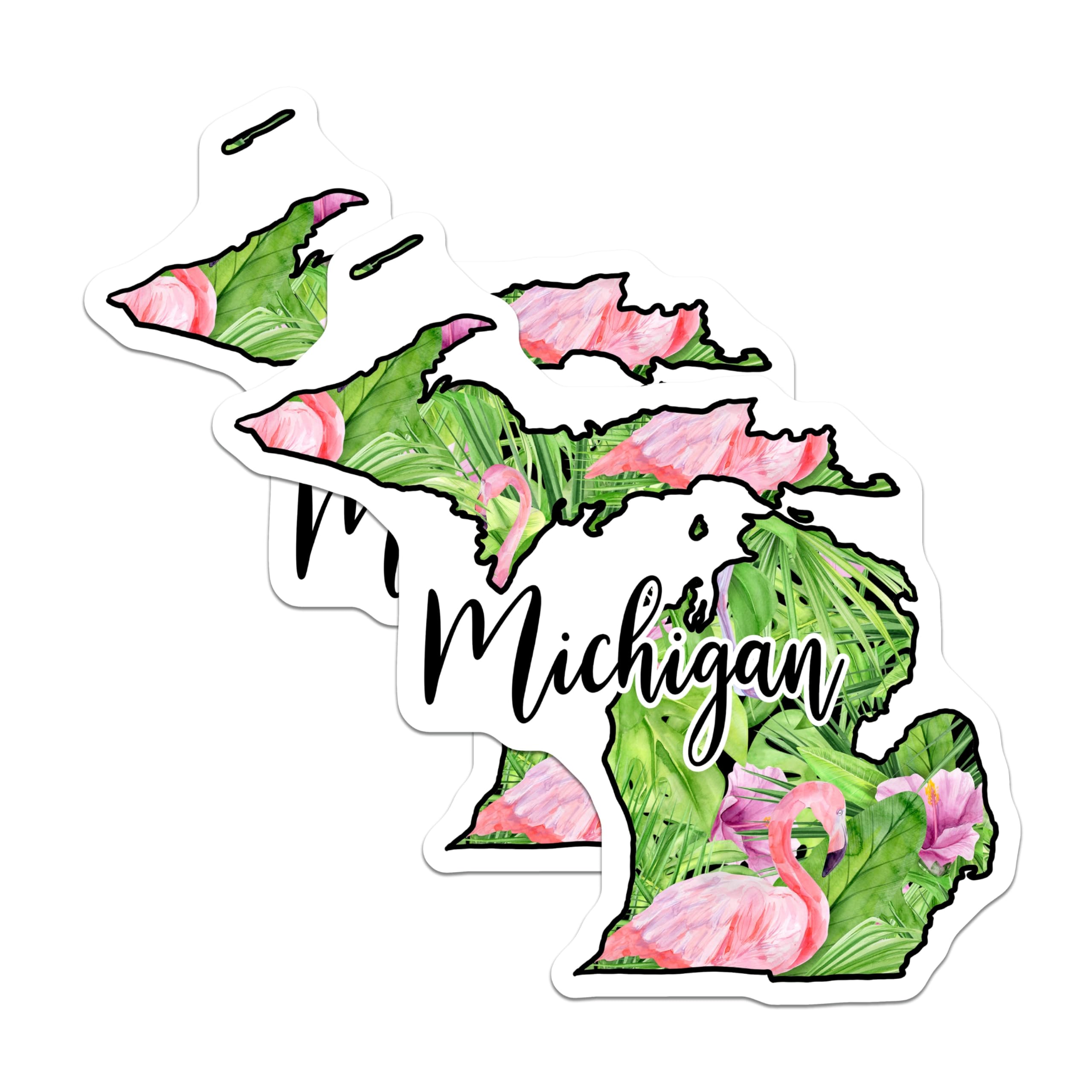 (2 Pack) Michigan State Magnets - Flamingo Floral - Tropical Michigan Decor - 5" On Longest Side - Premium Magnet - for Cars, Refrigerators, Toolboxes, Lockers - Made in USA - MAG17747