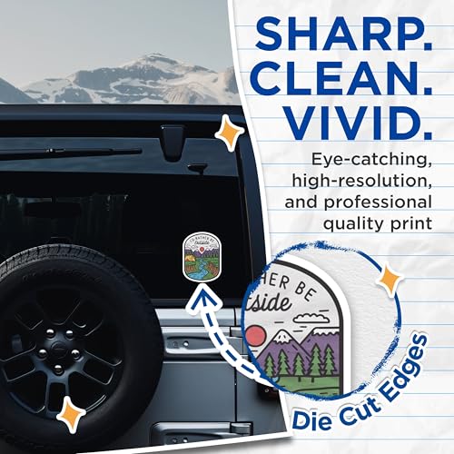 (2 Pack) Outdoor Adventure Stickers - Nature Lover Stickers - Camping Hiking Travel Stickers - 5" On Longest Side - Sticks to Smooth Flat Surfaces - Made in USA - BMCS4054