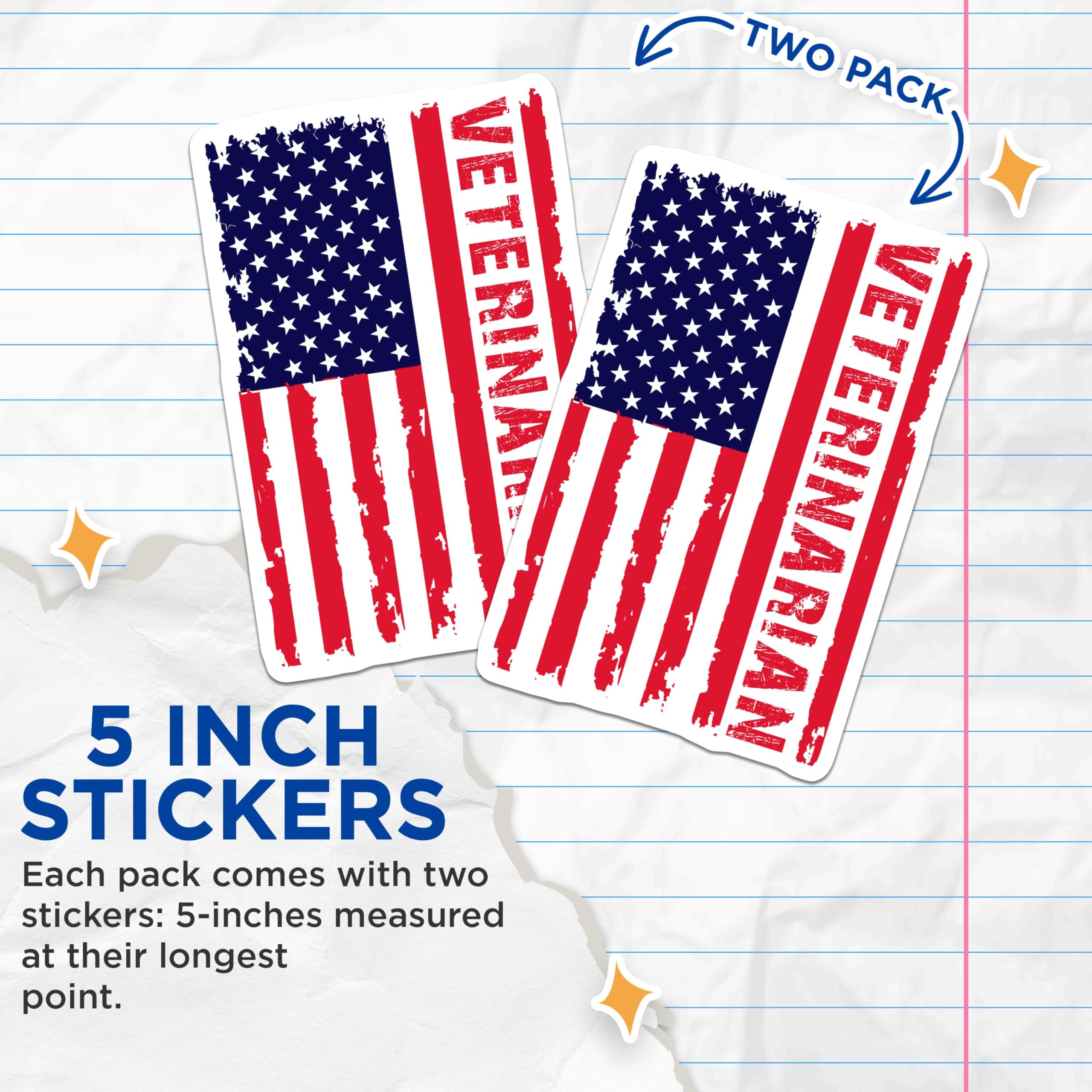 (2 Pack) American Flag Veterinarian Stickers - Patriotic Vet Stickers - USA Pride Stickers - 5" On Longest Side - Sticks to Smooth Flat Surfaces - Made in USA - BMCS5545