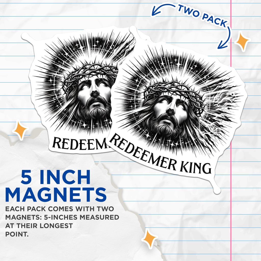 (2 Pack) Jesus Christ Magnets - Redeemer King Religious Art - Crown of Thorns Christian Decor - Spiritual Faith Display - 5 Inches On Longest Side - Thick Durable Magnet - Made in USA - MAG24198