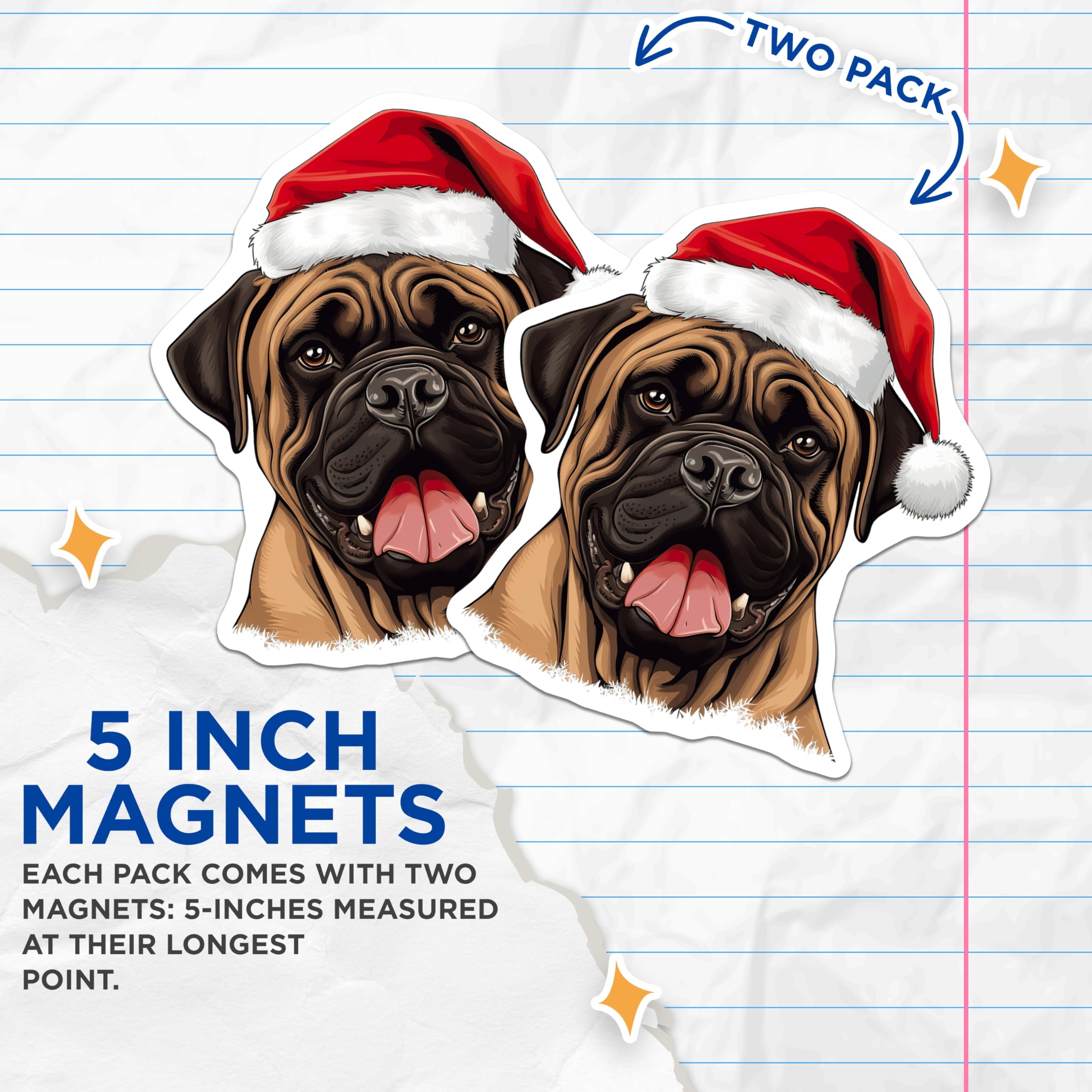 (2 Pack) Bullmastiff Christmas Magnets - Santa Dog Refrigerator - Festive Pet Accessory - 5 Inches On Longest Side - Thick Durable Magnet - Made in USA - MAG29794