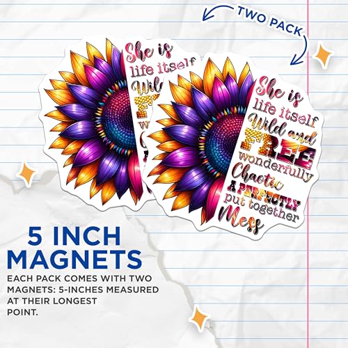 (2 Pack) Inspirational Flower Quote Magnets - Motivational Sunflower Art - 5" On Longest Side - for Cars, Fridges, Toolboxes - Made in USA - MAG8189