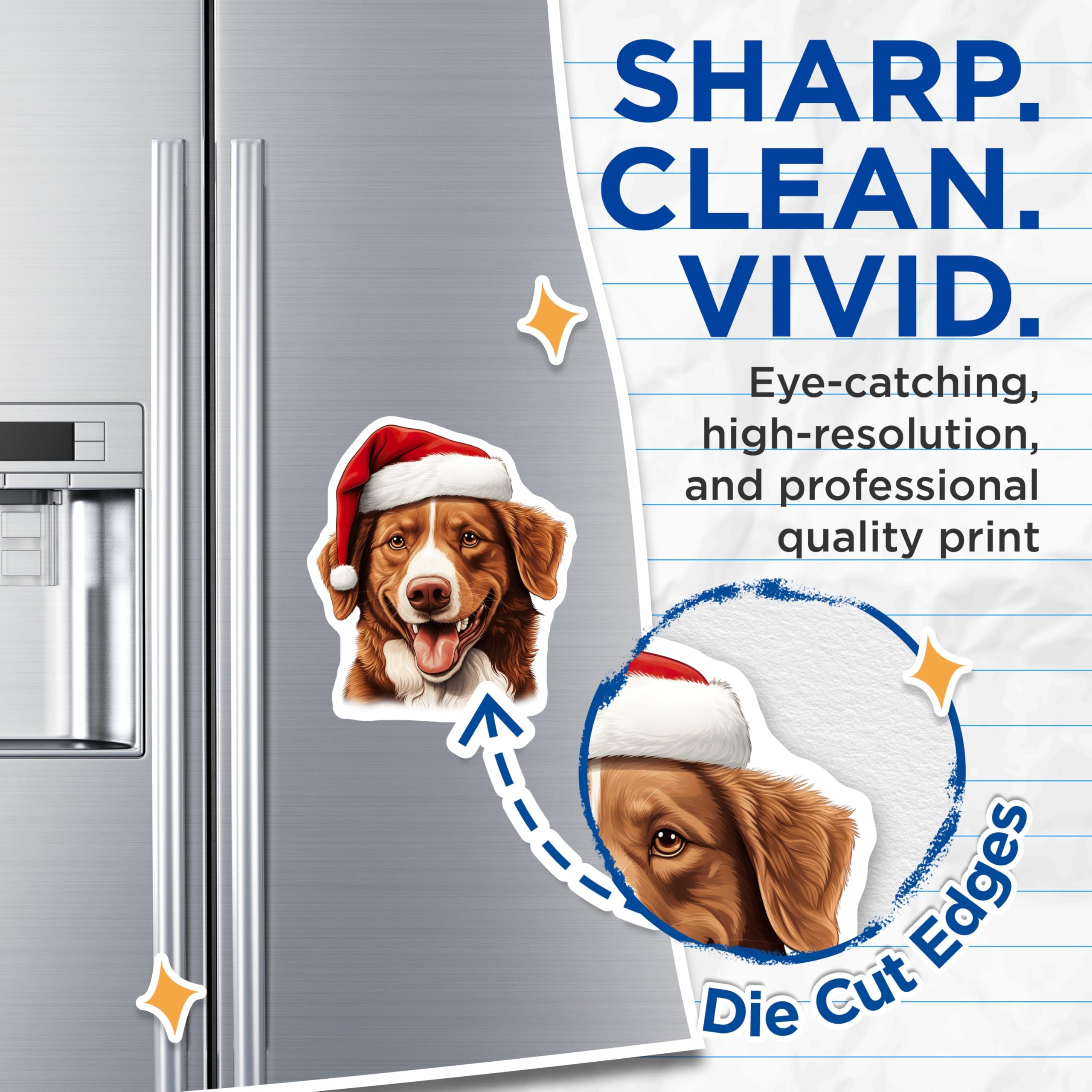 (2 Pack) Christmas Dog Magnets - Santa Hat Pet Lover Decor - Festive Holiday Refrigerator Magnets - 5 Inches On Longest Side - Thick Durable Magnet - Made in USA - MAG30806