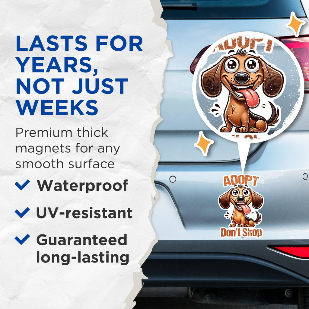 (2 Pack) Adopt Don't Shop Magnets - Cute Dog Magnets - Pet Adoption Awareness Magnets- 5" On Longest Side - for Fridges, Toolboxes, Cars - Made in USA - MAG2809