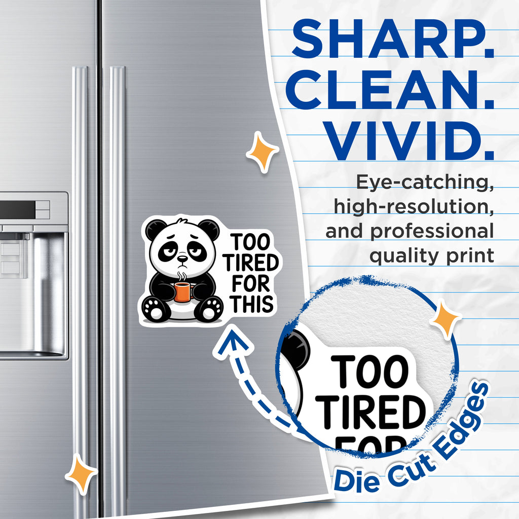 (2 Pack) Tired Panda Magnets - Too Tired for This Meme - Funny Coffee Lover - Exhausted Relatable Life Decor - 5 Inches On Longest Side - Thick Durable Magnet - Made in USA - MAG39328
